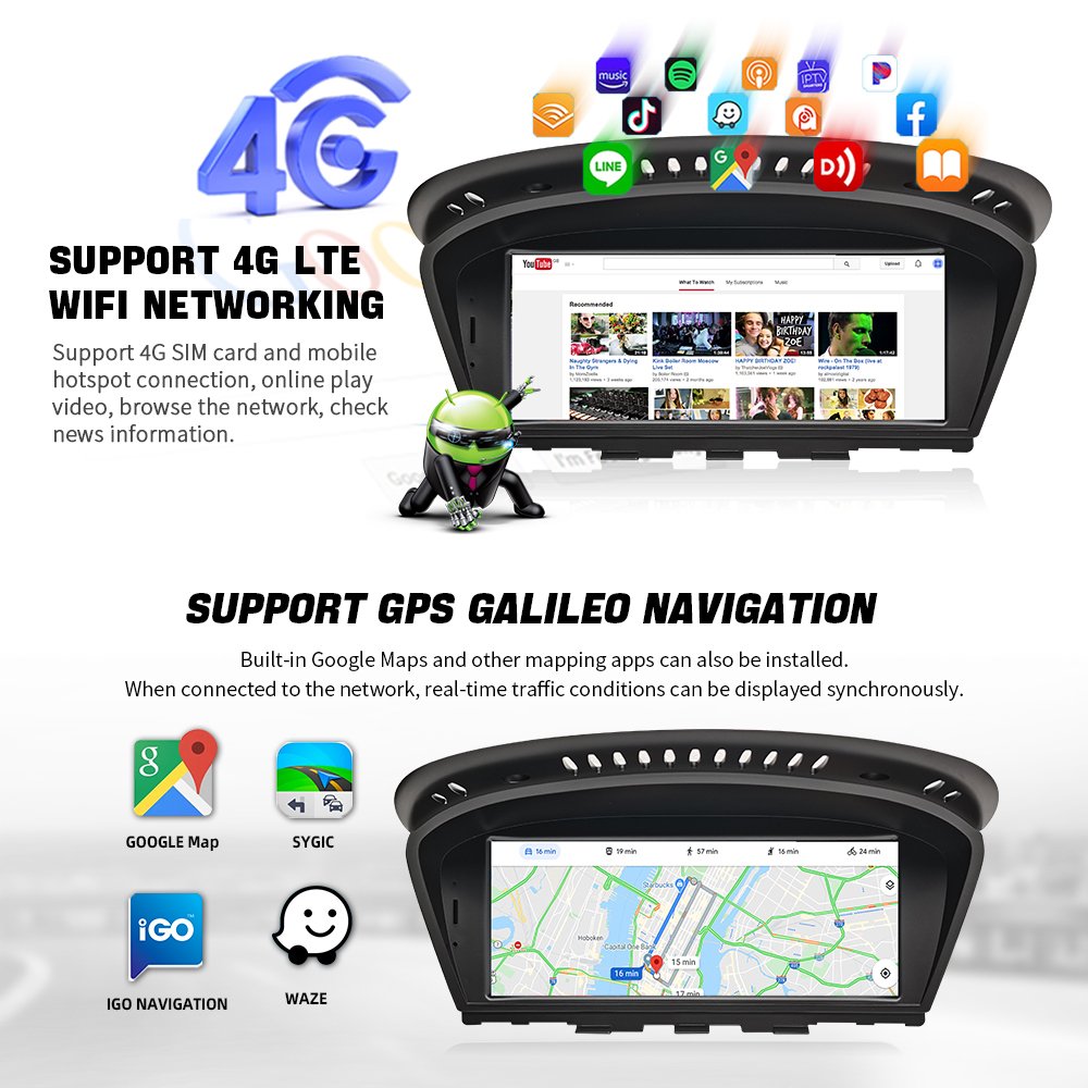 ZLH 8.8 Inch Android 13 Car Screen Auto Carplay Radio for BMW E60 E61 E62 E90 E92 CCC CIC Double Din Car Stereo with Bt Dsp GPS