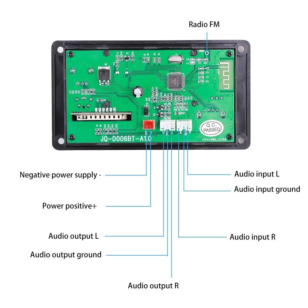 Wireless MP3 Player Decoder Board FM Radio AUX Car Module Audio Amplifier Mic Phone Handsfree Call Recorder