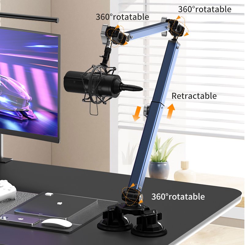 Angle Adjustable Mic Holder Microphone Boom Arm Microphone Stand Holder With Dual Suction Cup Mount MIc Accessories