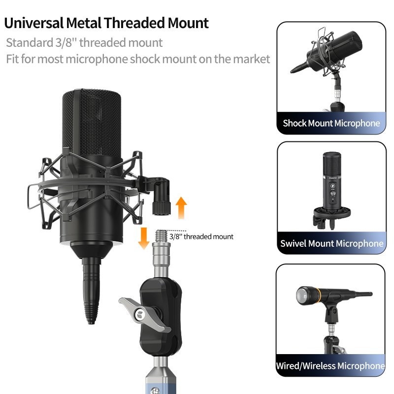 Angle Adjustable Mic Holder Microphone Boom Arm Microphone Stand Holder With Dual Suction Cup Mount MIc Accessories