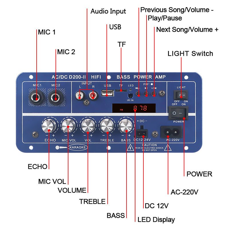 VIRE High Power Dual Channel Powerful Bluetooth Amplifier Board 2*60W Car Karaoke System Professional Amplifier Module