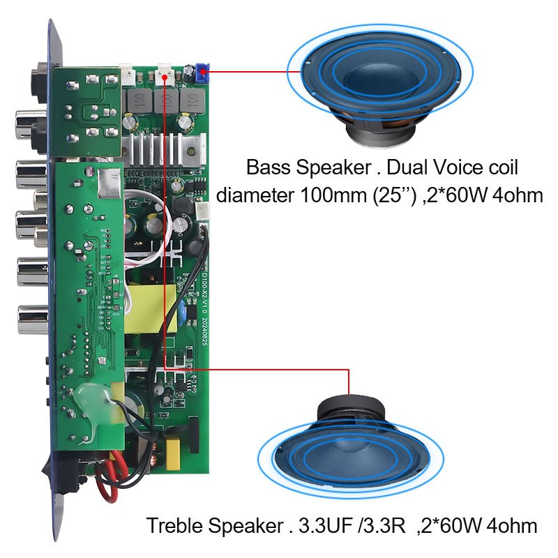 VIRE High Power Dual Channel Powerful Bluetooth Amplifier Board 2*60W Car Karaoke System Professional Amplifier Module