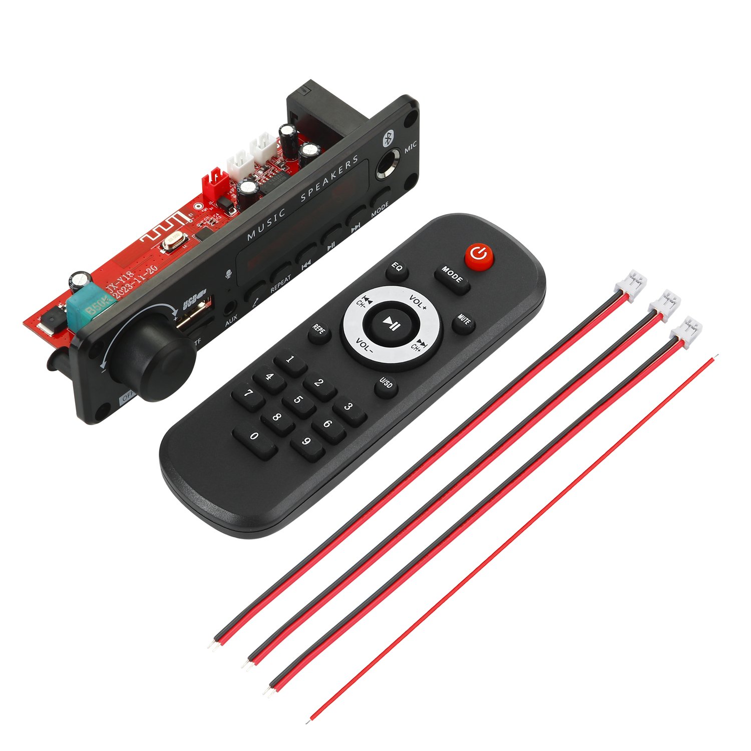 50W Amplifier Car MP3 Player with Color Screen Hands-free USB Recording Module and Bluetooth V5.0 AUX FM Radio-12V DC