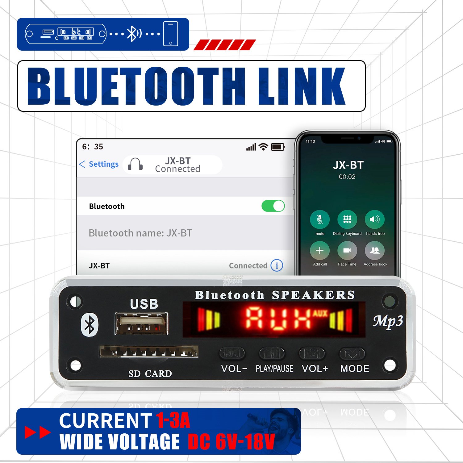 40W/20W Amplifier MP3 Player Module Bluetooth 5.0 Decoder Board 12V Car FM Radio Module Handsfree Wireless Card Audio Recording