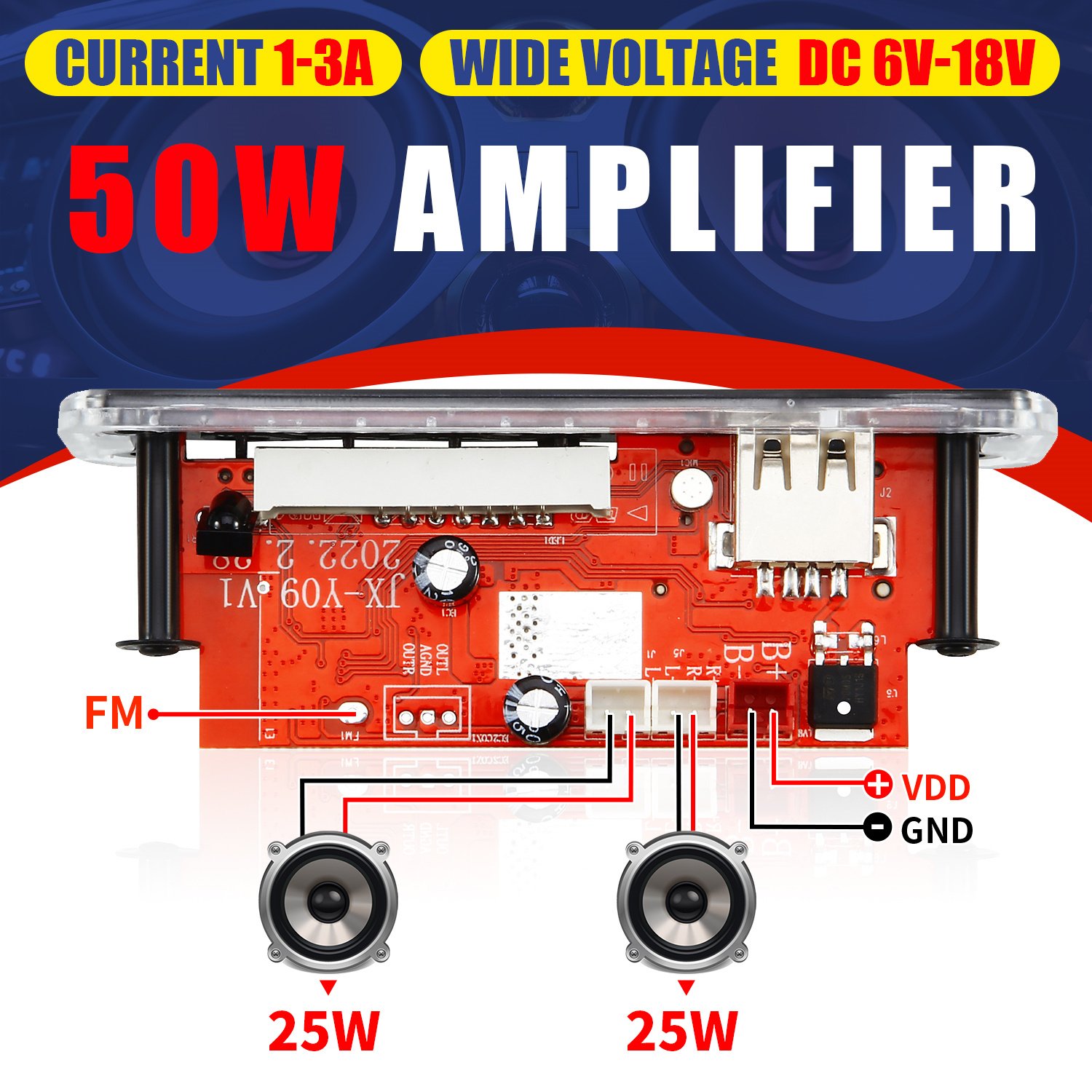 40W/20W Amplifier MP3 Player Module Bluetooth 5.0 Decoder Board 12V Car FM Radio Module Handsfree Wireless Card Audio Recording