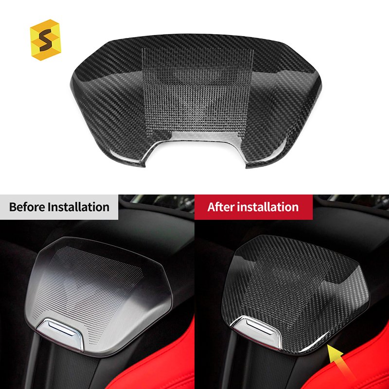 Shasha Carbon Fiber accessories Carbon Fiber Trim Rear Seat Center Audio Cover Car Interior Trim For Corvette C8 2020-2023s