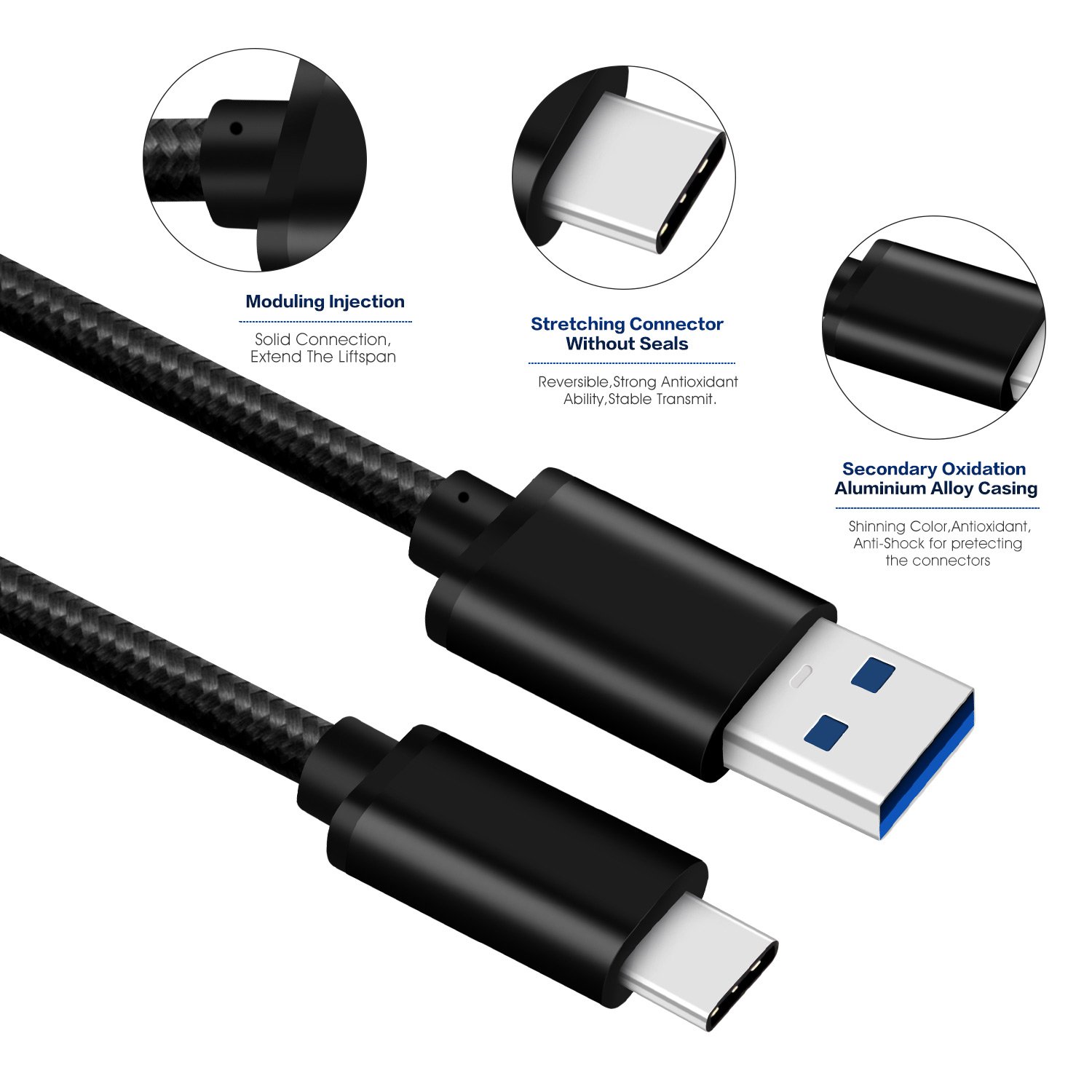 Competitive Price Phone USB C Charging Cable USB 3.0 Type C Cable Nylon Braided Data Cable 3A Quick Charge For Android