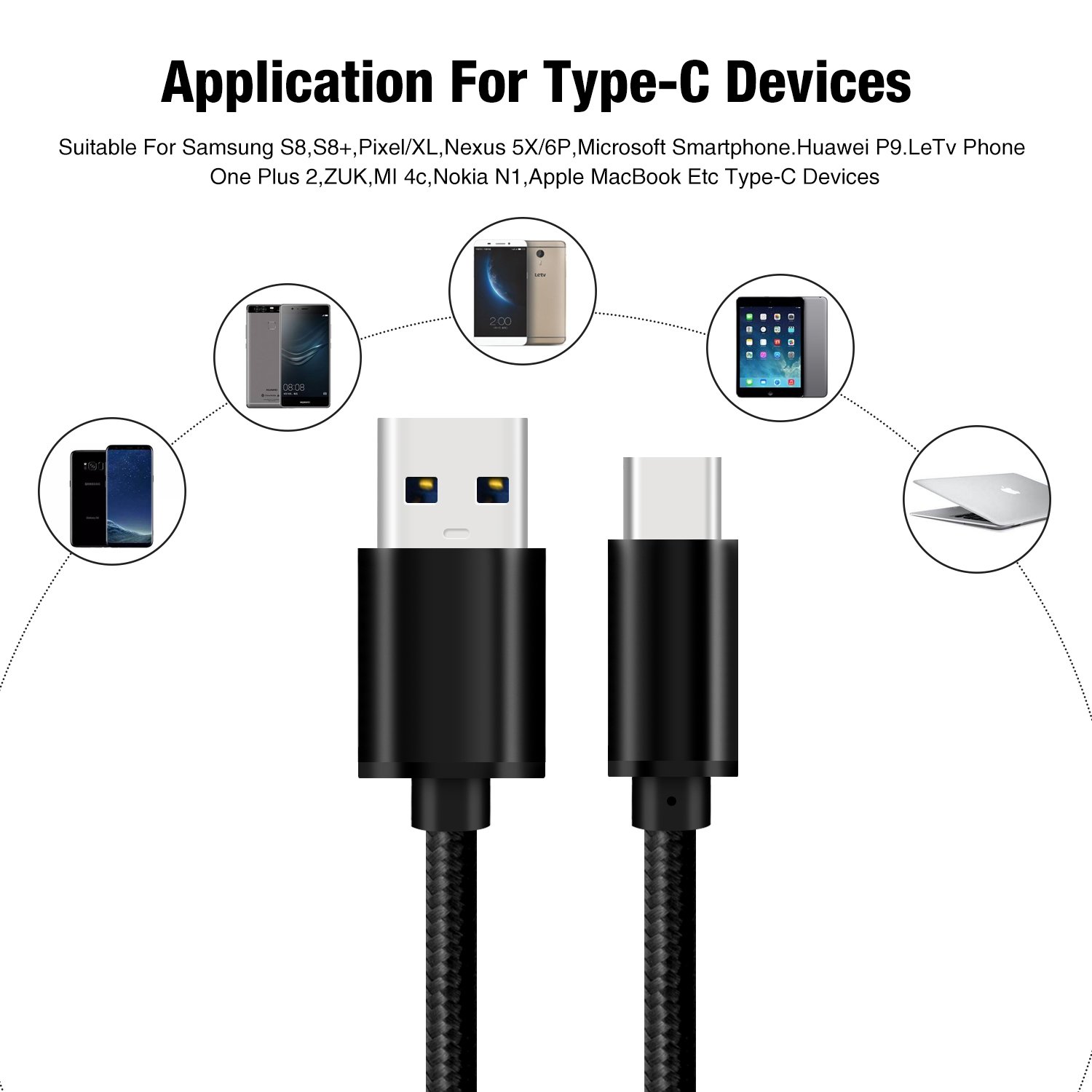 Competitive Price Phone USB C Charging Cable USB 3.0 Type C Cable Nylon Braided Data Cable 3A Quick Charge For Android