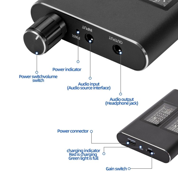 Portable EF002 16-150 Ohm Stereo Headphone Amplifier System For Studio Adjustable Audio Amp With 3.5mm Jack Cable