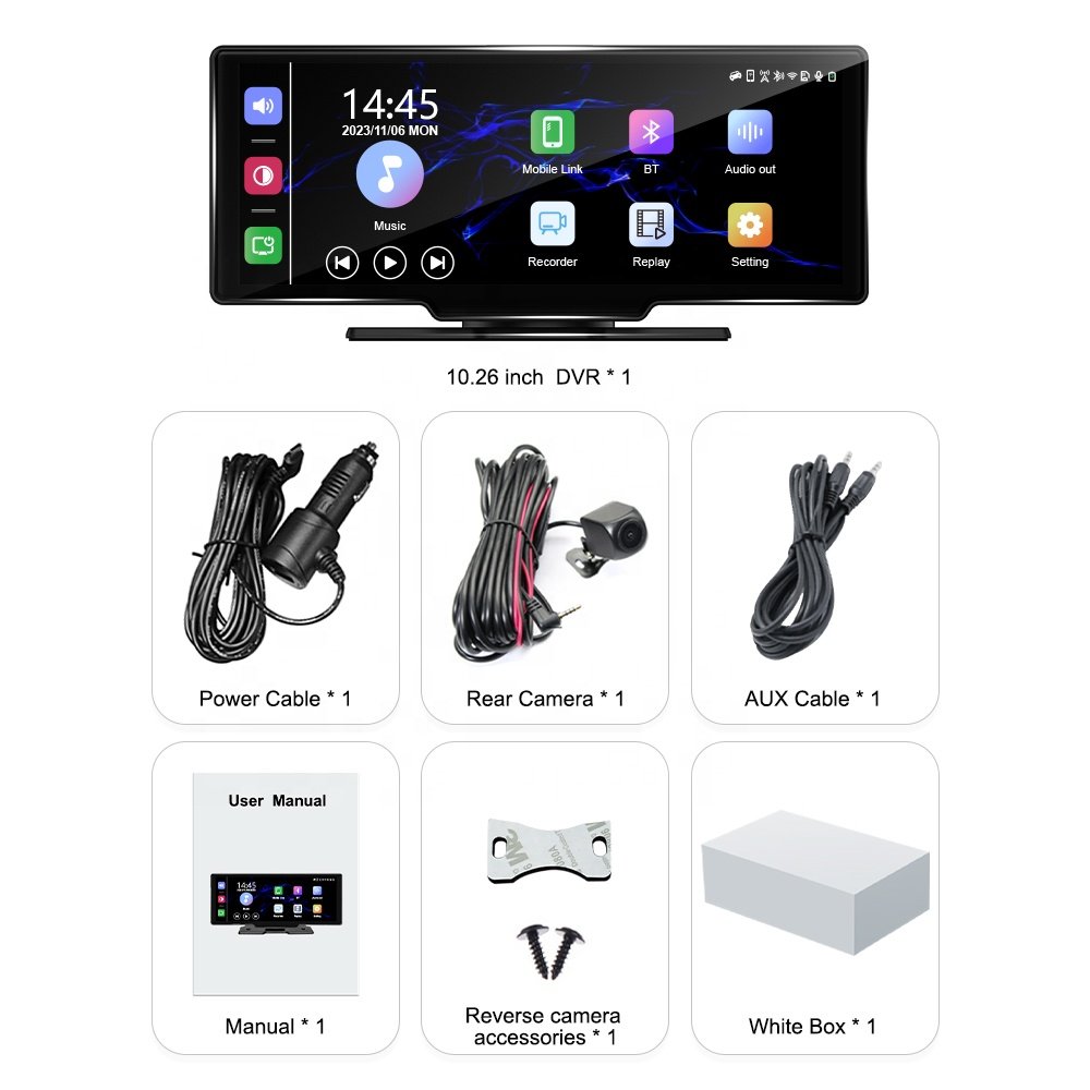 Universal Portable Car Screen 10.26 Inch Wireless Carplay Screen High Quality Multimedia Player for Car