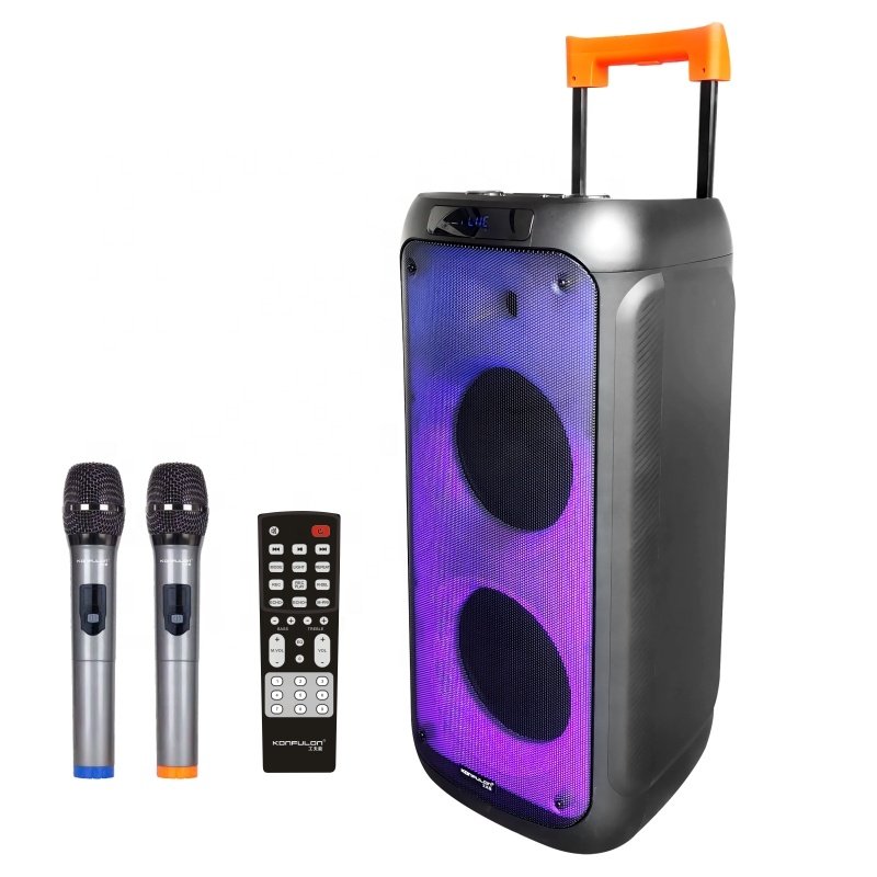 Konfulon Innovative Trends 2024 Party Box Speaker Colorful Light 120W Speakers With Wireless Mic Audio System Sound For Outdoor