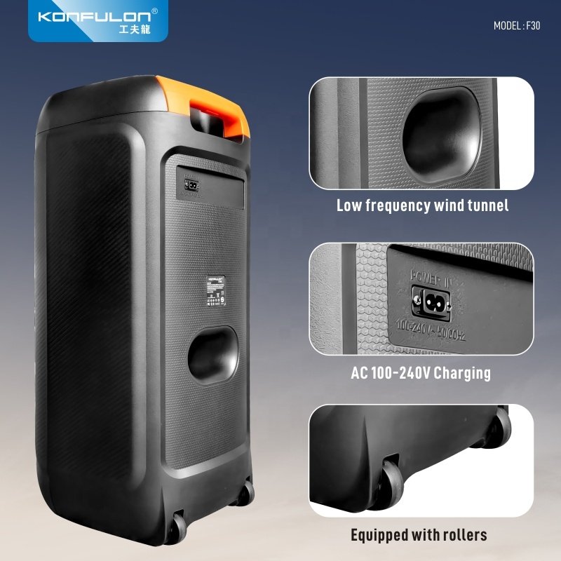 Konfulon Innovative Trends 2024 Party Box Speaker Colorful Light 120W Speakers With Wireless Mic Audio System Sound For Outdoor