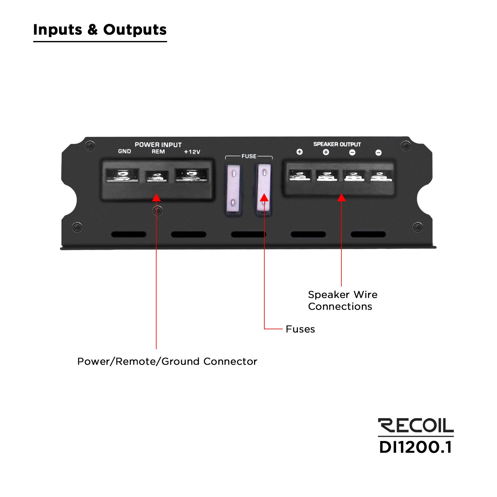 DI1200.1 Class-D Car Audio Mono-block Subwoofer Amplifier, 2400 Watts Max Power, 2/4 Ohm Stable, Mosfet Power Supply