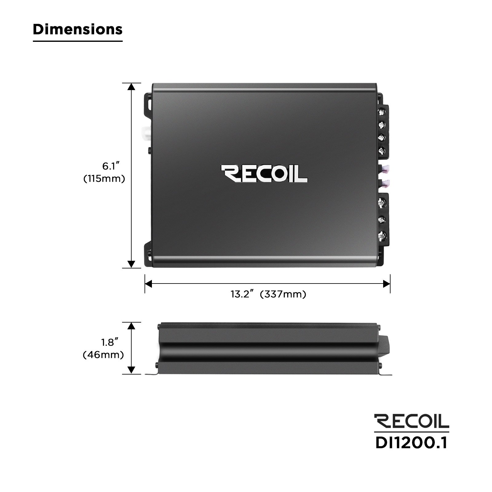 DI1200.1 Class-D Car Audio Mono-block Subwoofer Amplifier, 2400 Watts Max Power, 2/4 Ohm Stable, Mosfet Power Supply