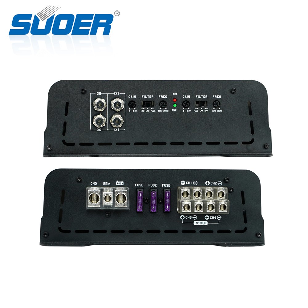 Suoer CP-200.4 4-Channel Car Amplifier Full Range 2400 Watts Max Power Class AB 12V Voltage Crossovers