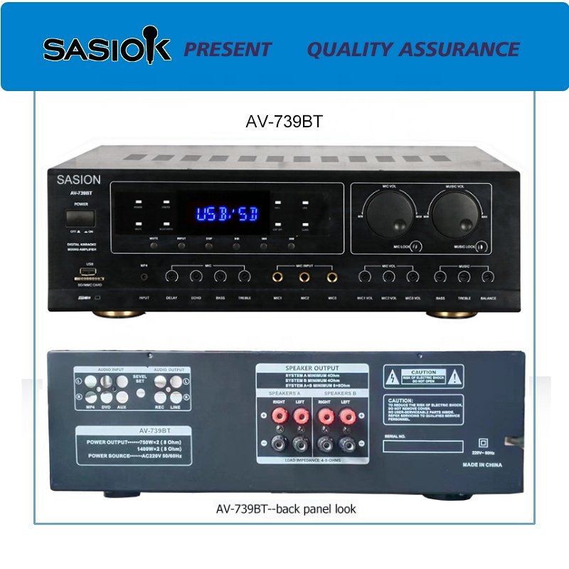 AV-739BT 4-CHANNEL Digital Stereo Karaoke Multiple Sound Effect Power Amplifier BT/USB/SD/MMC/MP4/DVD/AUX Multi-audio Amplifier