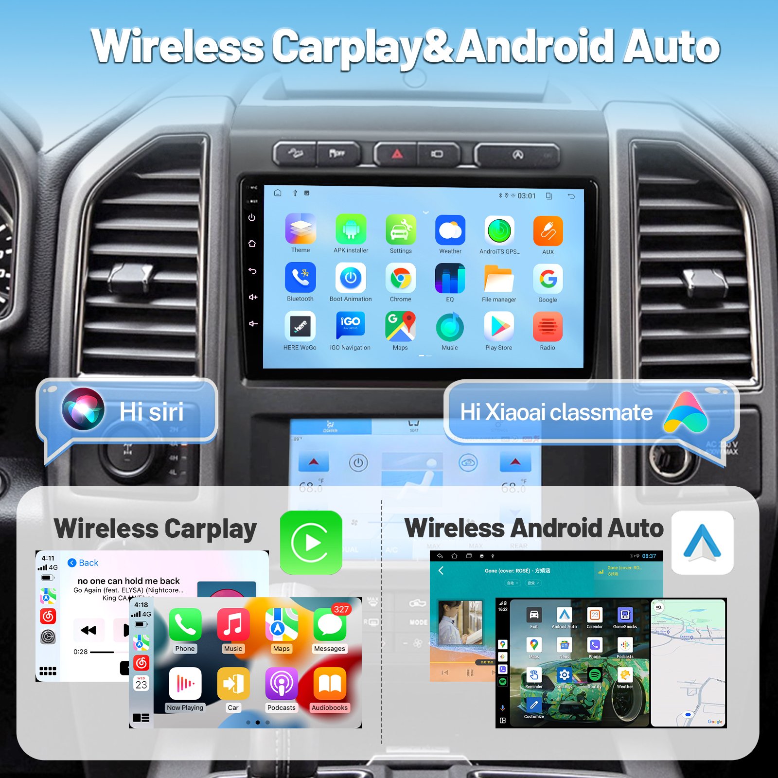Simple Soft Dual Screen 9 Inch Head Unit Android Gps Navigation Auto Multimedia Player Car Stereo Radio for Ford F150 2015-2021