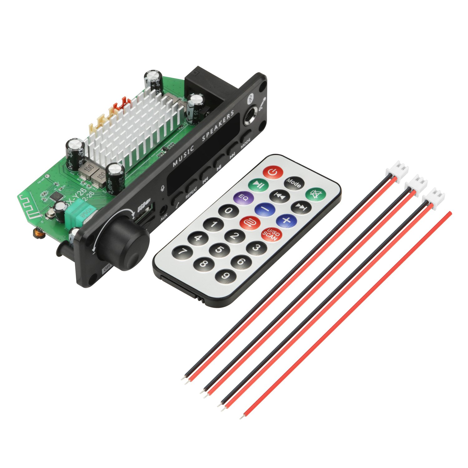 200W Amplifier Bluetooth DIY MP3 WAV Decoder Board 100W Wireless Car USB MP3 Player TF Card Slot FM Mic Radio Function DC 12V