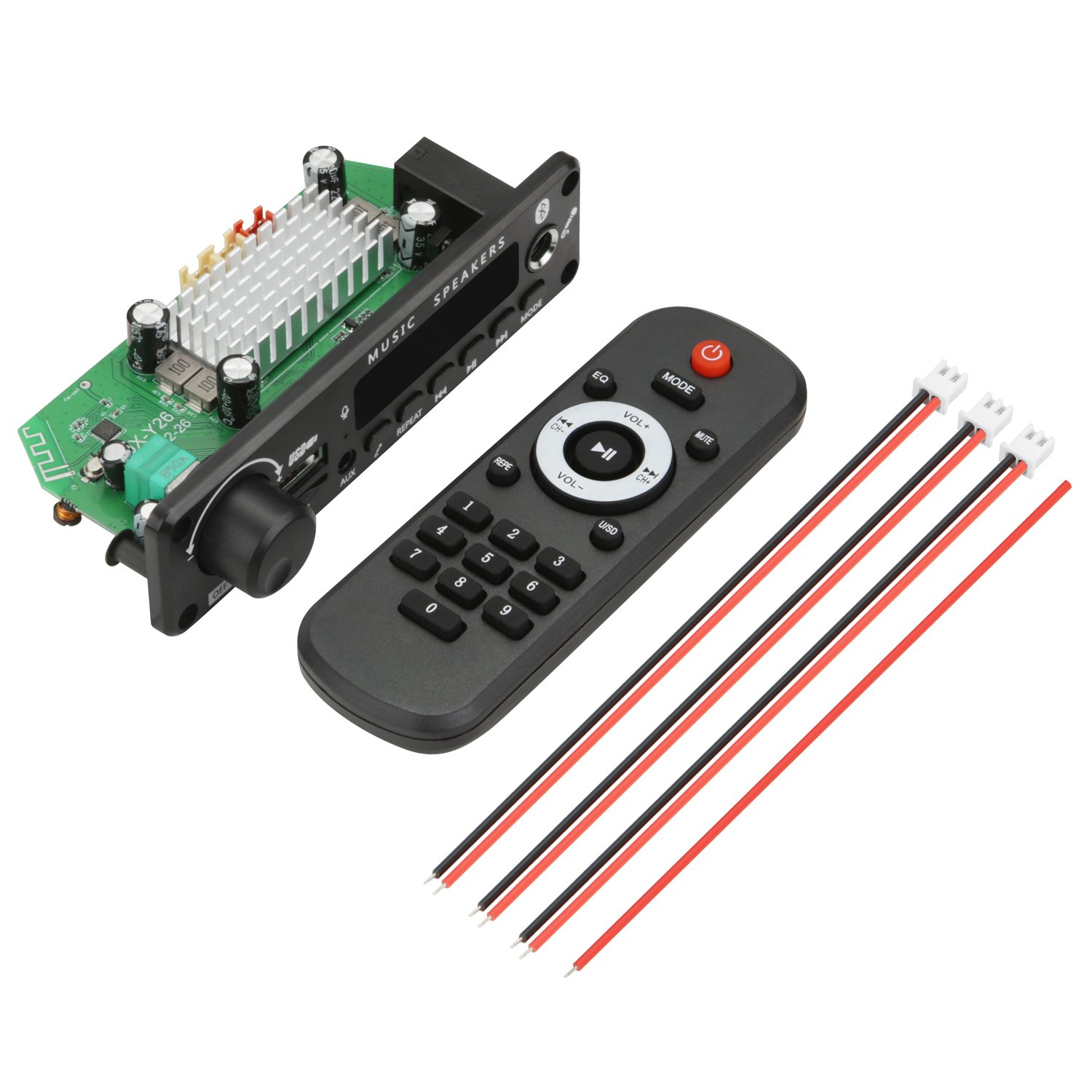 200W Amplifier Bluetooth DIY MP3 WAV Decoder Board 100W Wireless Car USB MP3 Player TF Card Slot FM Mic Radio Function DC 12V