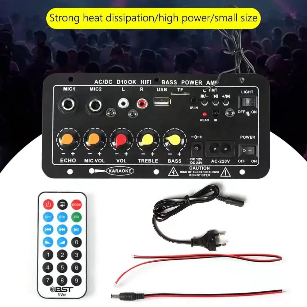 D10 BT Amplifier AC220V 12V 24V Mono Amplifier Subwoofer Board Dual Microphone Karaoke Amplifiers for 12" Subwoofer