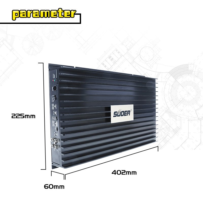 Suoer CD-600.1-D 12V Ride on Car MONO Channel Full Frequency Aluminium Profile Car Amplifier 1200w 1800w Car Amplifier