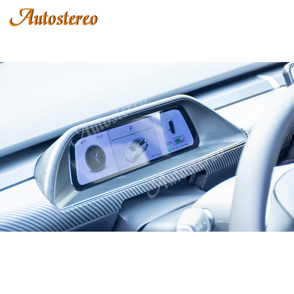 Carbon Fiber/White Color for Tesla Model 3 Model Y Ditigal Cluster Android Car LCD Dashboard Instrument Panel Multifunctional HD