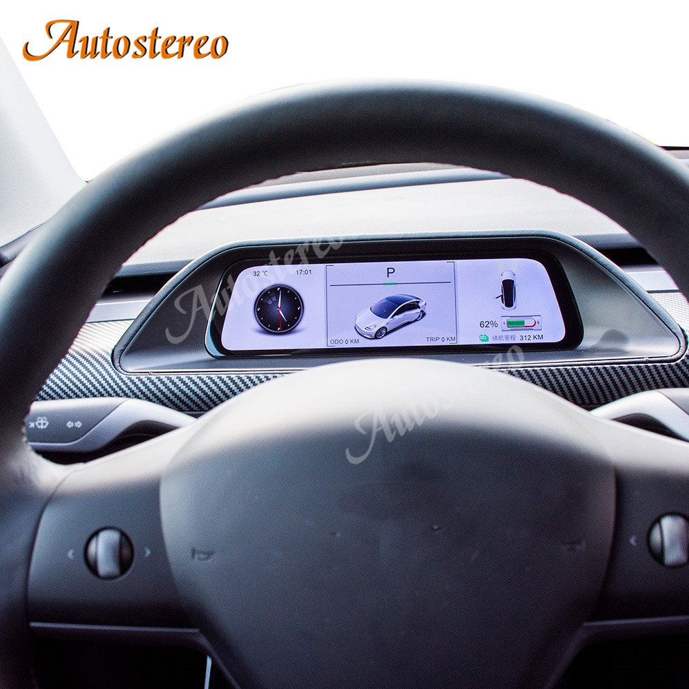 Carbon Fiber/White Color for Tesla Model 3 Model Y Ditigal Cluster Android Car LCD Dashboard Instrument Panel Multifunctional HD