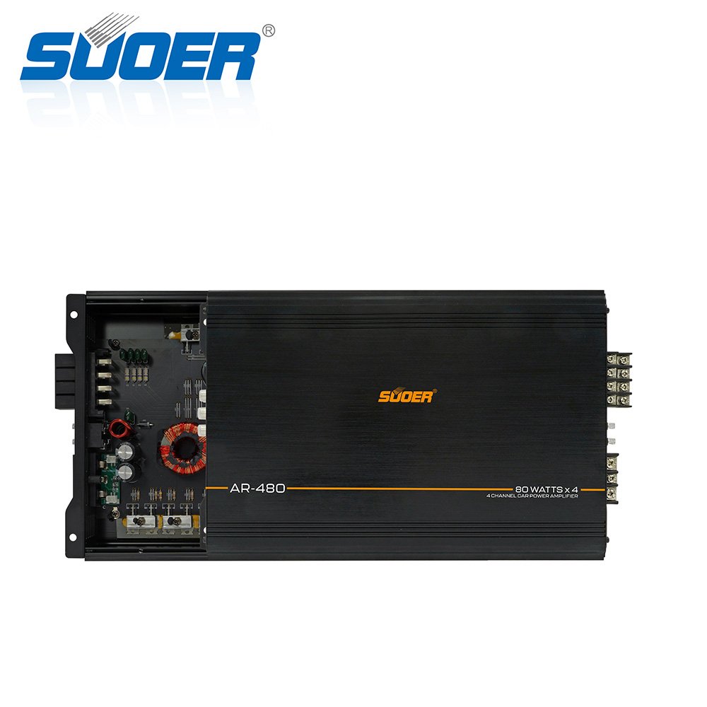 Suoer AR-480-B New Design 4-Channel Monoblock Car Amp Class AB with Crossovers Boom Boom Sound Effects