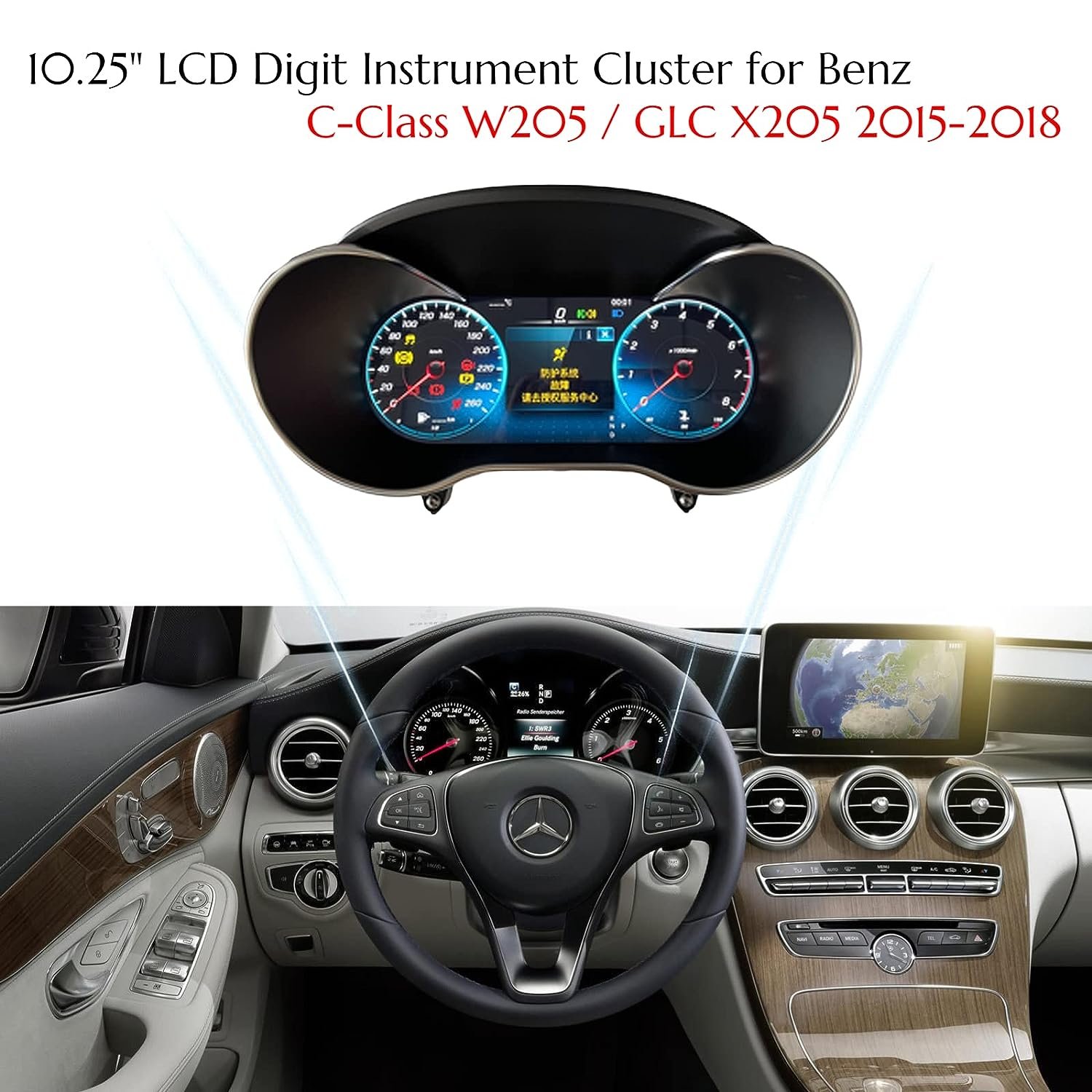 12.3 Inch New Upgrade Dashboard Screen Cockpit for Mercedes Benz C Class W205 W253 GLC 2015-2019 Digital Instrument Cluster