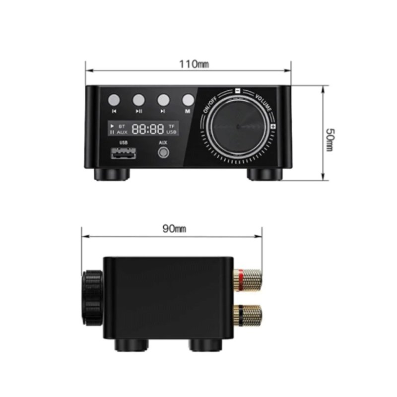 Mini Audio HiFi Bluetooth 5.0 Power Class D Amplifier Tpa3116 Digital Amp 50W*2 Home Audio Car Marine USB/AUX in