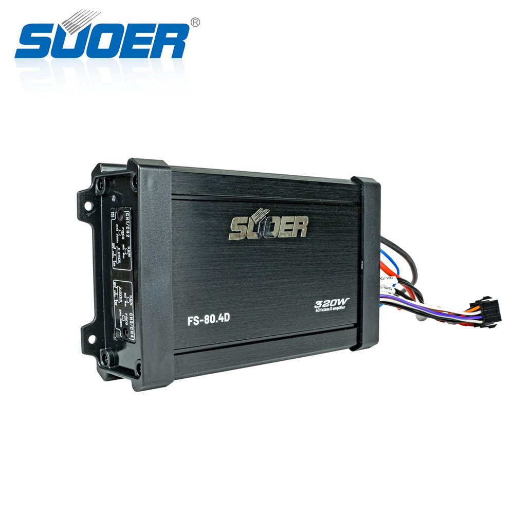 Suoer FS-80.4D 80 Watt Class D Marine Amplifier 4-Channel Waterproof IP65 Boat Audio System with Crossovers