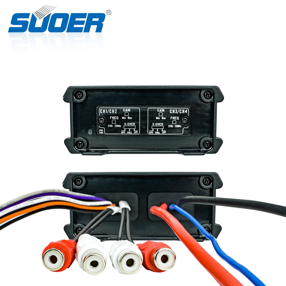 Suoer FS-80.4D 80 Watt Class D Marine Amplifier 4-Channel Waterproof IP65 Boat Audio System with Crossovers