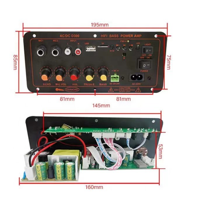 Hot Sell HiFI D300W Max 300W Car Subwoofer Ampilifer Board 110V 220V 12V 24V Digital AMP Support Dual Microphone MP3 Player