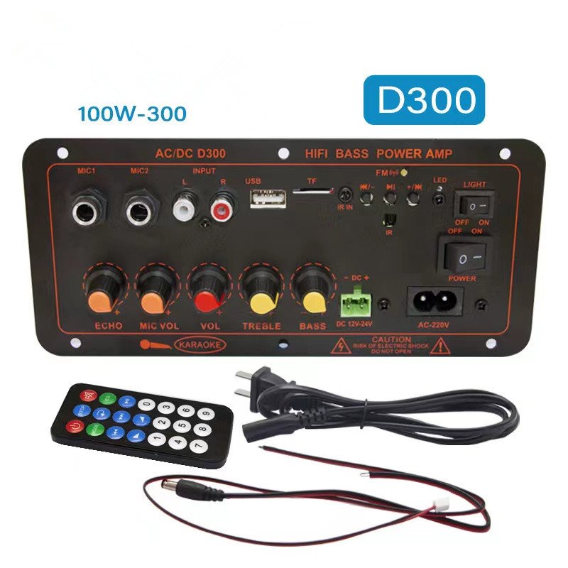 Hot Sell HiFI D300W Max 300W Car Subwoofer Ampilifer Board 110V 220V 12V 24V Digital AMP Support Dual Microphone MP3 Player