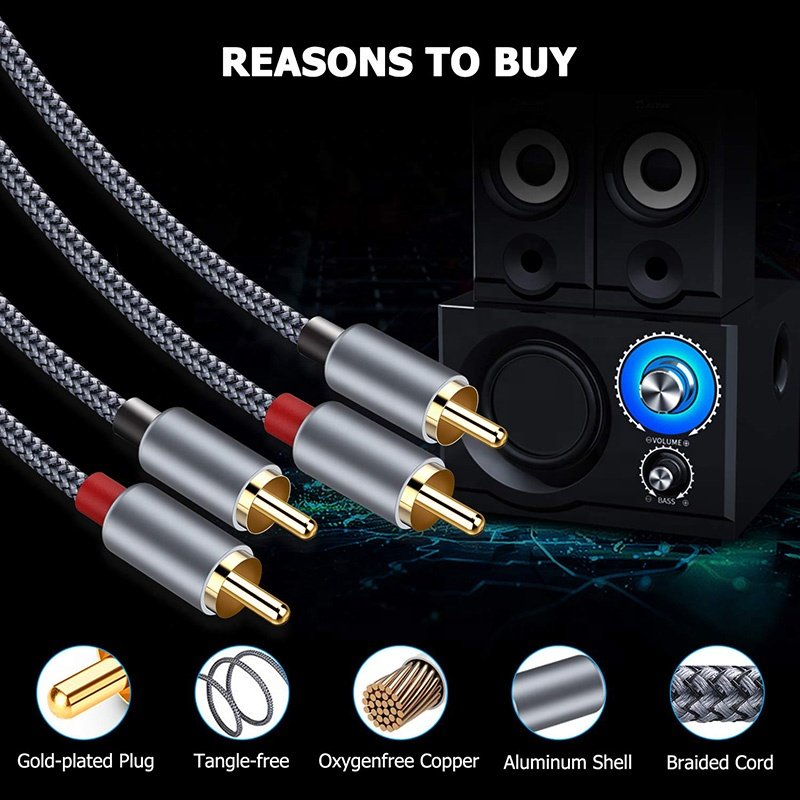 1M 1.5M 2M 3M 5M 10M 15M 20M Premium 2 RCA 2RCA Audio Cable 2 RCA Male to 2 RCA Male Cable Nylon for Car Speaker DVD TV Computer