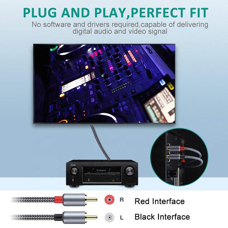 1M 1.5M 2M 3M 5M 10M 15M 20M Premium 2 RCA 2RCA Audio Cable 2 RCA Male to 2 RCA Male Cable Nylon for Car Speaker DVD TV Computer