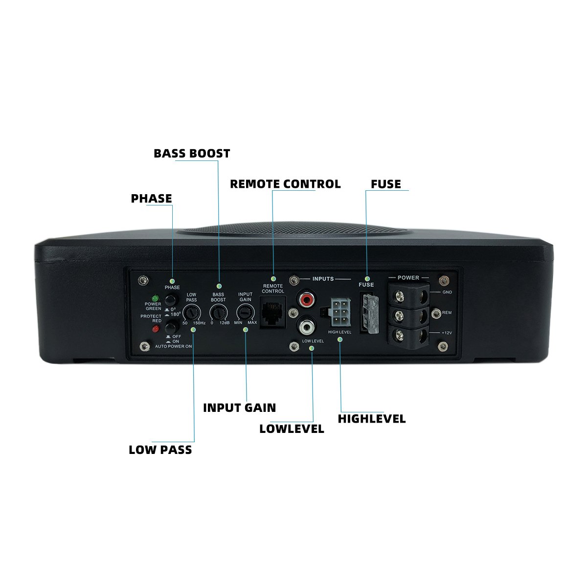 6.5 Inch Low-Profile Underseat Subwoofer Slim Car Active Subwoofer with Built in Amplifier Powered Car Subwoofer