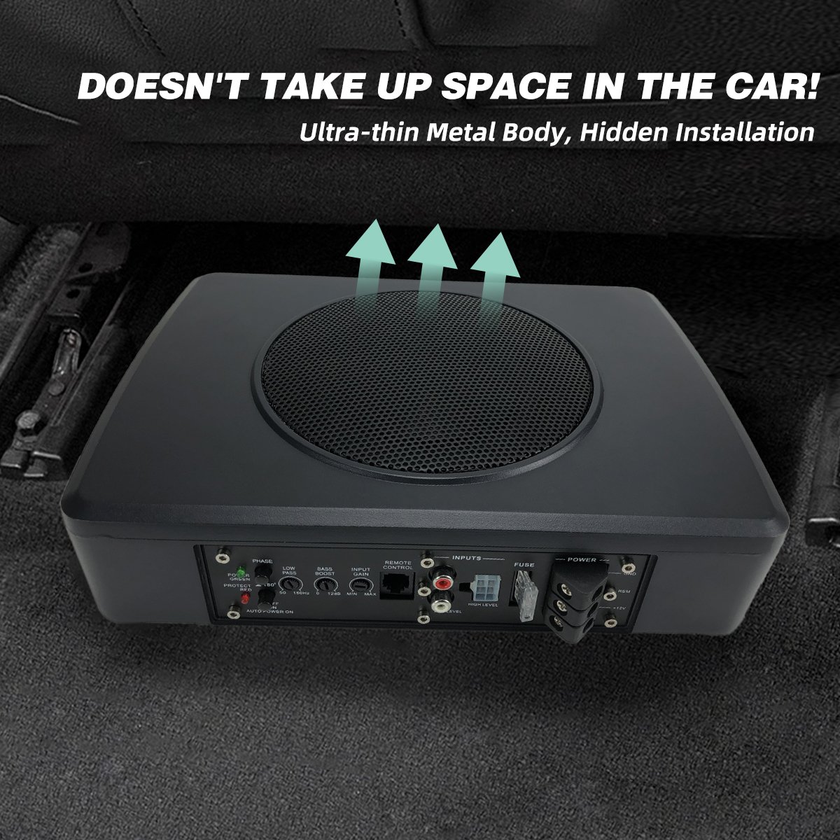 6.5 Inch Low-Profile Underseat Subwoofer Slim Car Active Subwoofer with Built in Amplifier Powered Car Subwoofer