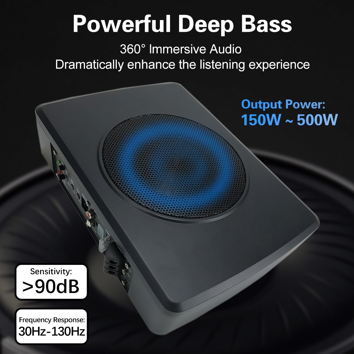 6.5 Inch Low-Profile Underseat Subwoofer Slim Car Active Subwoofer with Built in Amplifier Powered Car Subwoofer