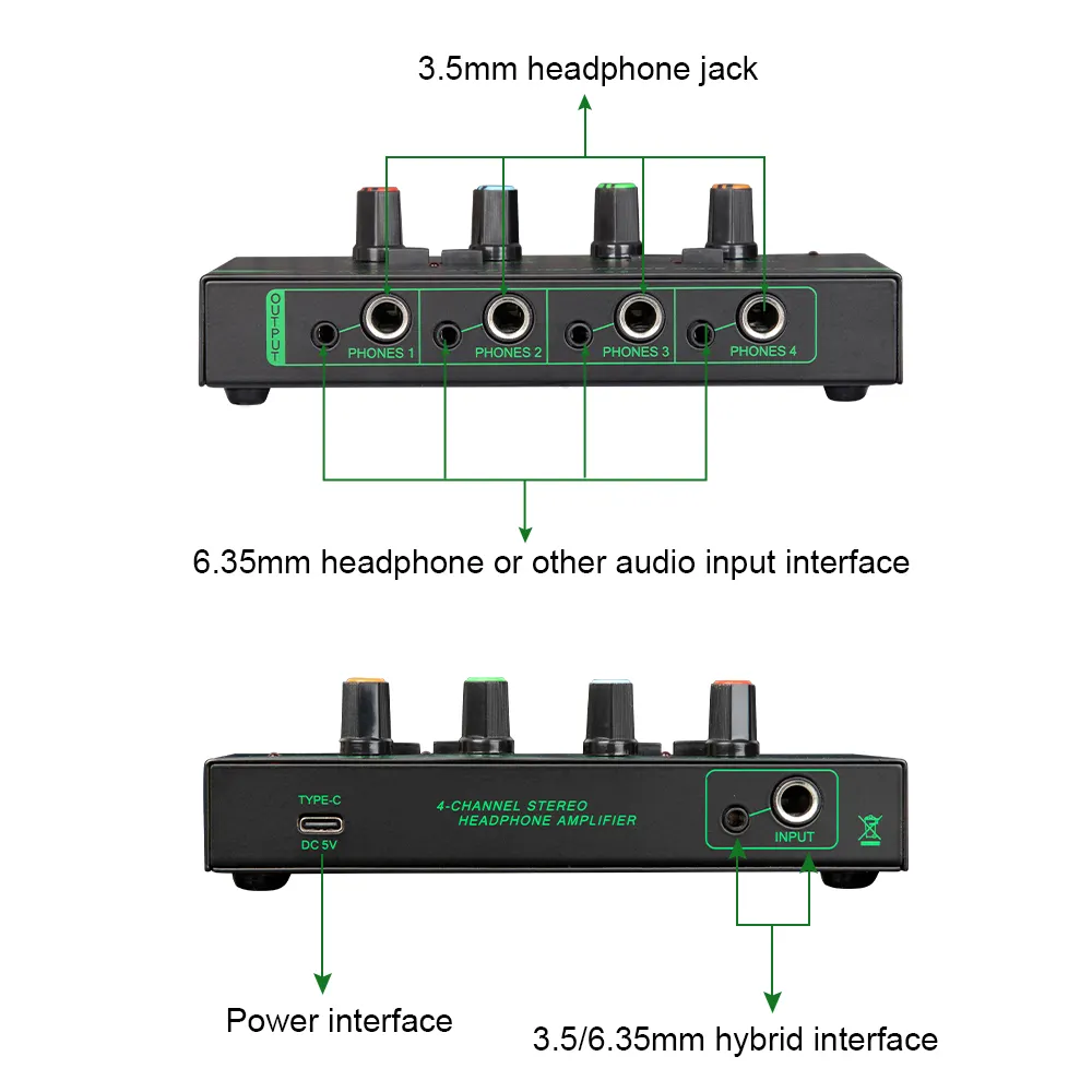 H4 Professional 4 Channels Stereo Headphone Amplifier Portable Monitoring Compact USB Audio Interface