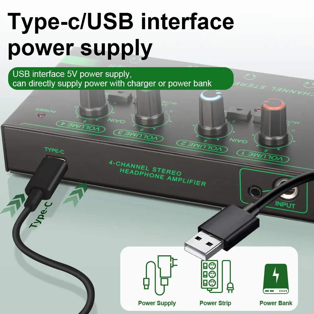H4 Professional 4 Channels Stereo Headphone Amplifier Portable Monitoring Compact USB Audio Interface