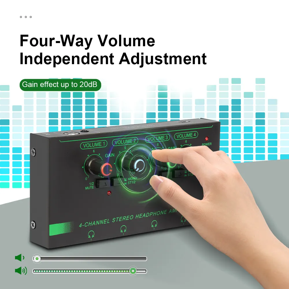 H4 Professional 4 Channels Stereo Headphone Amplifier Portable Monitoring Compact USB Audio Interface