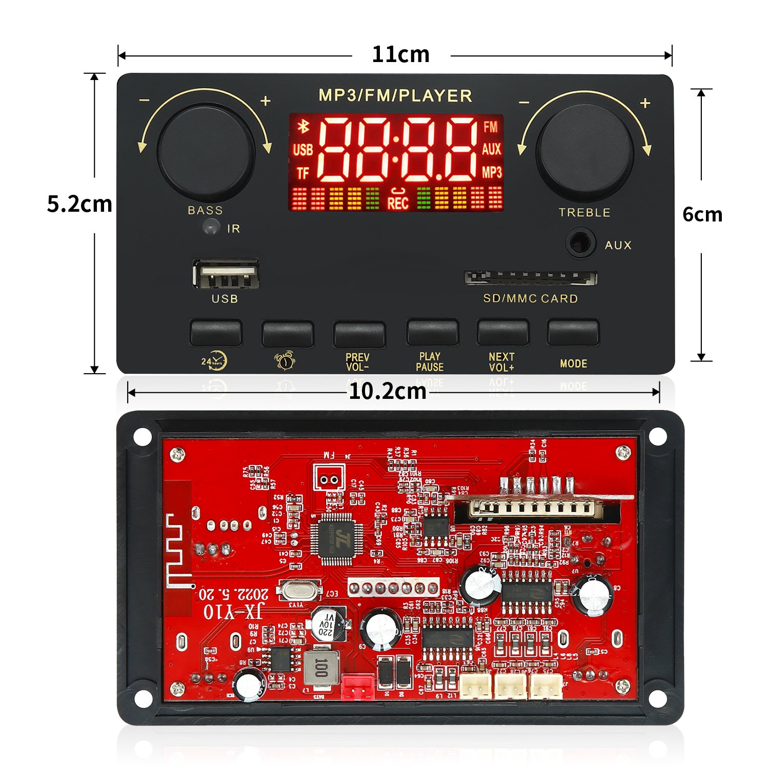160W Car Decoder Board Bluetooth 5.0 MP3 WMA FM Radio Mp3 Music Player Speaker Digital Alarm Clock Time Display Stylish Card