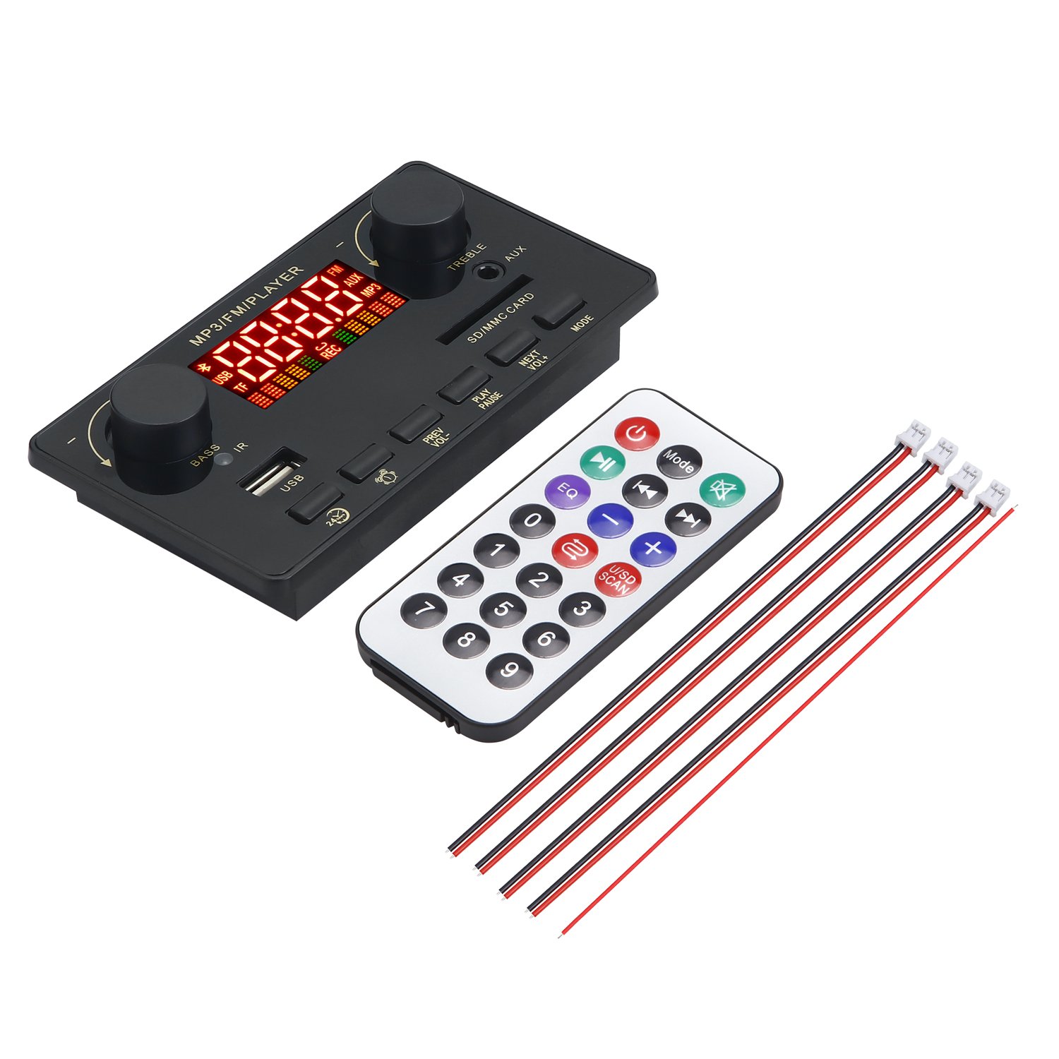 160W Car Decoder Board Bluetooth 5.0 MP3 WMA FM Radio Mp3 Music Player Speaker Digital Alarm Clock Time Display Stylish Card