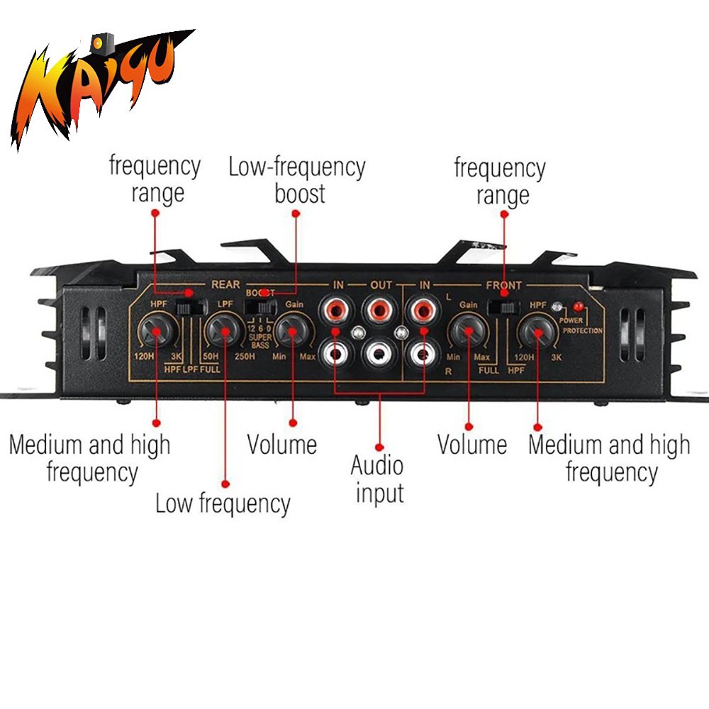 HiFi Car Audio Power Amplifier 12V Max 5800W 4 Channel Stereo Audio Adjustable Front and Rear Sound Field Super Bass Amp