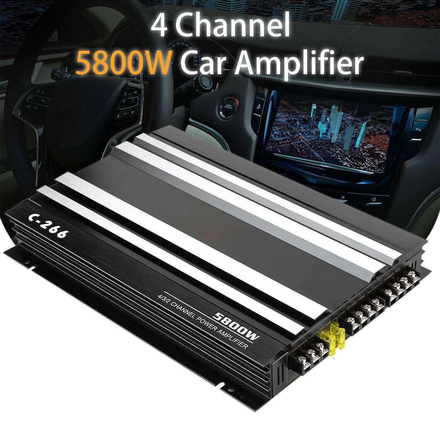 HiFi Car Audio Power Amplifier 12V Max 5800W 4 Channel Stereo Audio Adjustable Front and Rear Sound Field Super Bass Amp