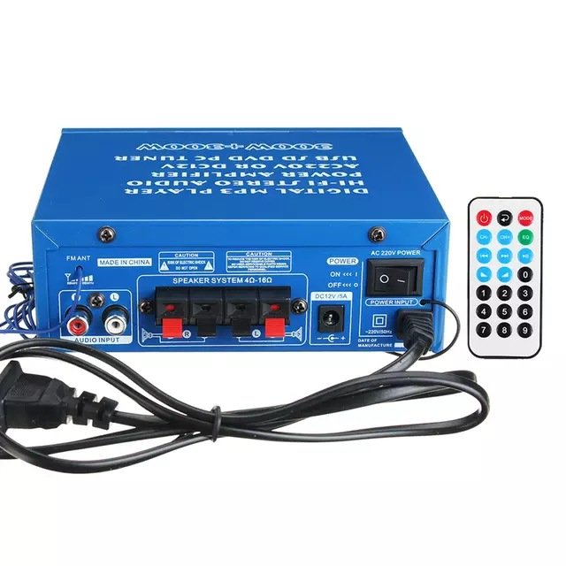AV-263B Blue. Tooth Amplifier SD USB Card Car HIFI Speaker 220V High-power Mini Amplifier