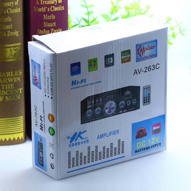 AV-263B Blue. Tooth Amplifier SD USB Card Car HIFI Speaker 220V High-power Mini Amplifier