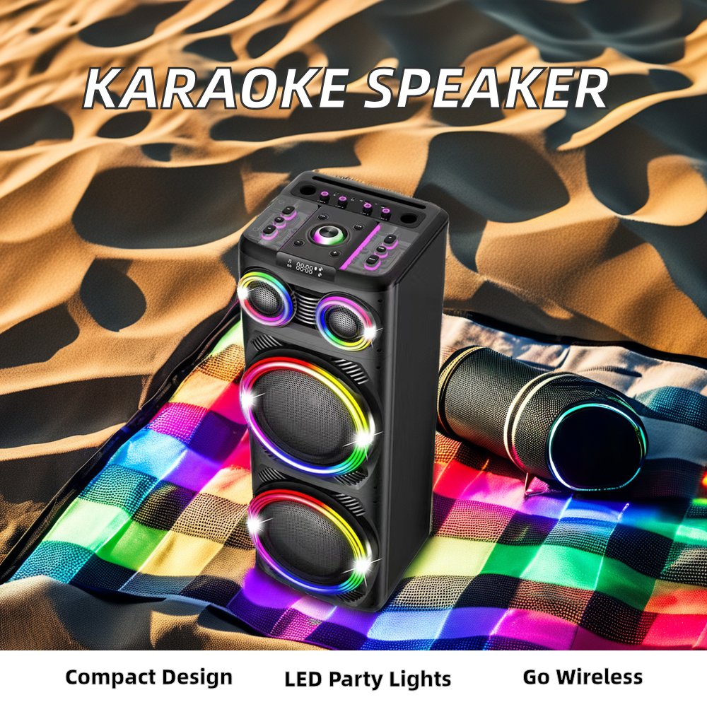 Trendy 2.0 Sound Portable Home Audio Karaoke Stage Subwoofer Speaker Wireless Bluetooth Mic Accessory Active DC Power Source