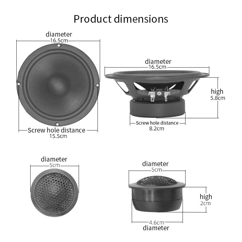 Hot Selling 12V Black Car Audio Coaxial Speaker System 6.5 Inch High Power Active Auto Woofer